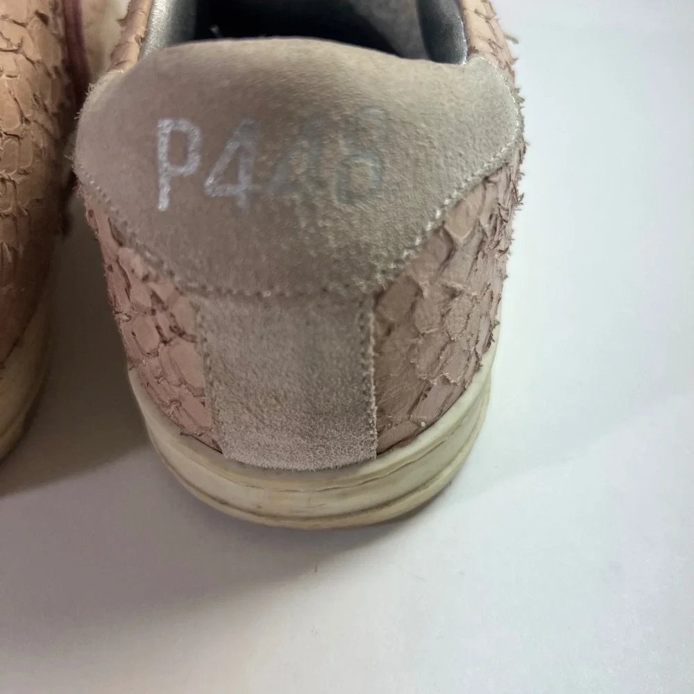 P448 Python John Leather Suede Snake Embossed Sneakers 38 Pink Made in‎ Italy